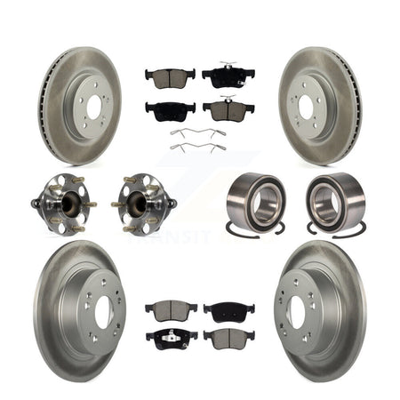 Front Rear Wheel Hub Bearing Coated Disc Brake Rotor And Pads Kit (10Pc) For Honda Accord KBB-124534