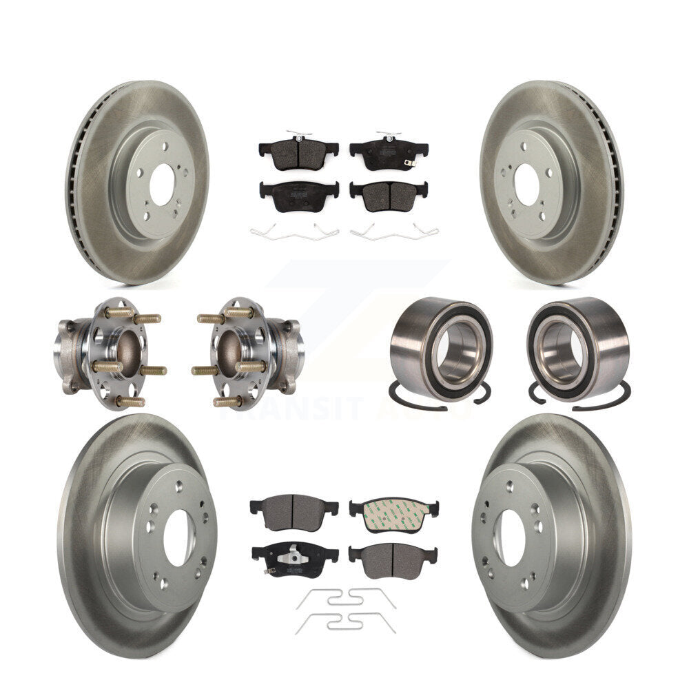 Front Rear Wheel Hub Bearing Coated Disc Brake Rotor And Pads Kit (10Pc) For Honda Accord KBB-124648