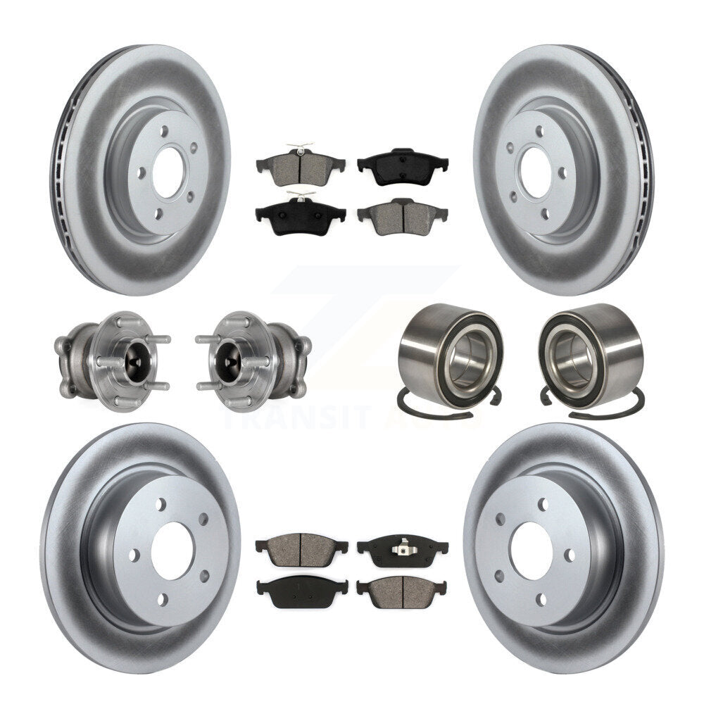 Front Rear Hub Bearing Coated Brake Rotor & Pads Kit (10Pc) For Ford Escape FWD with 2.0L KBB-124757