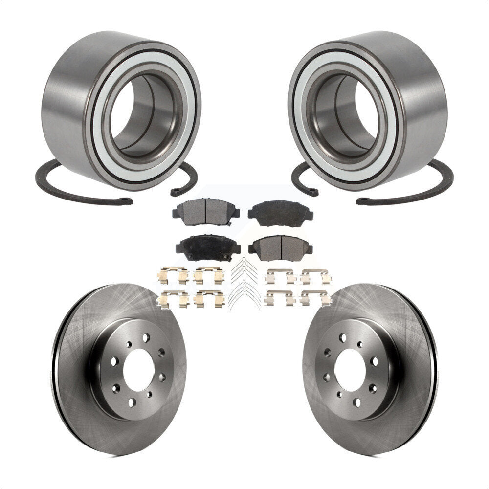 Front Wheel Bearing Brake Rotor & Pads Kit For 2004-2005 Honda Civic Si With 4 Lug Wheels KBB-124999