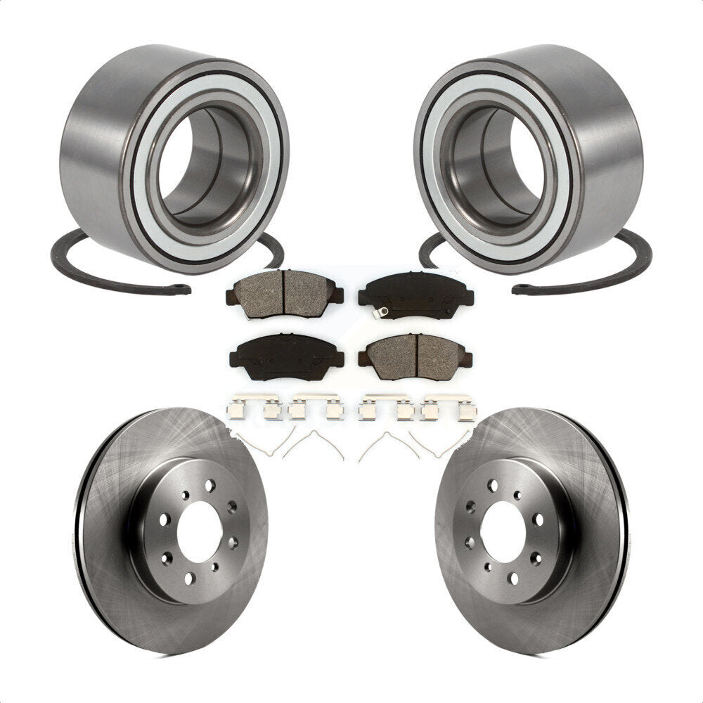 Front Wheel Bearing Brake Rotor & Pads Kit For 2004-2005 Honda Civic Si With 4 Lug Wheels KBB-125032