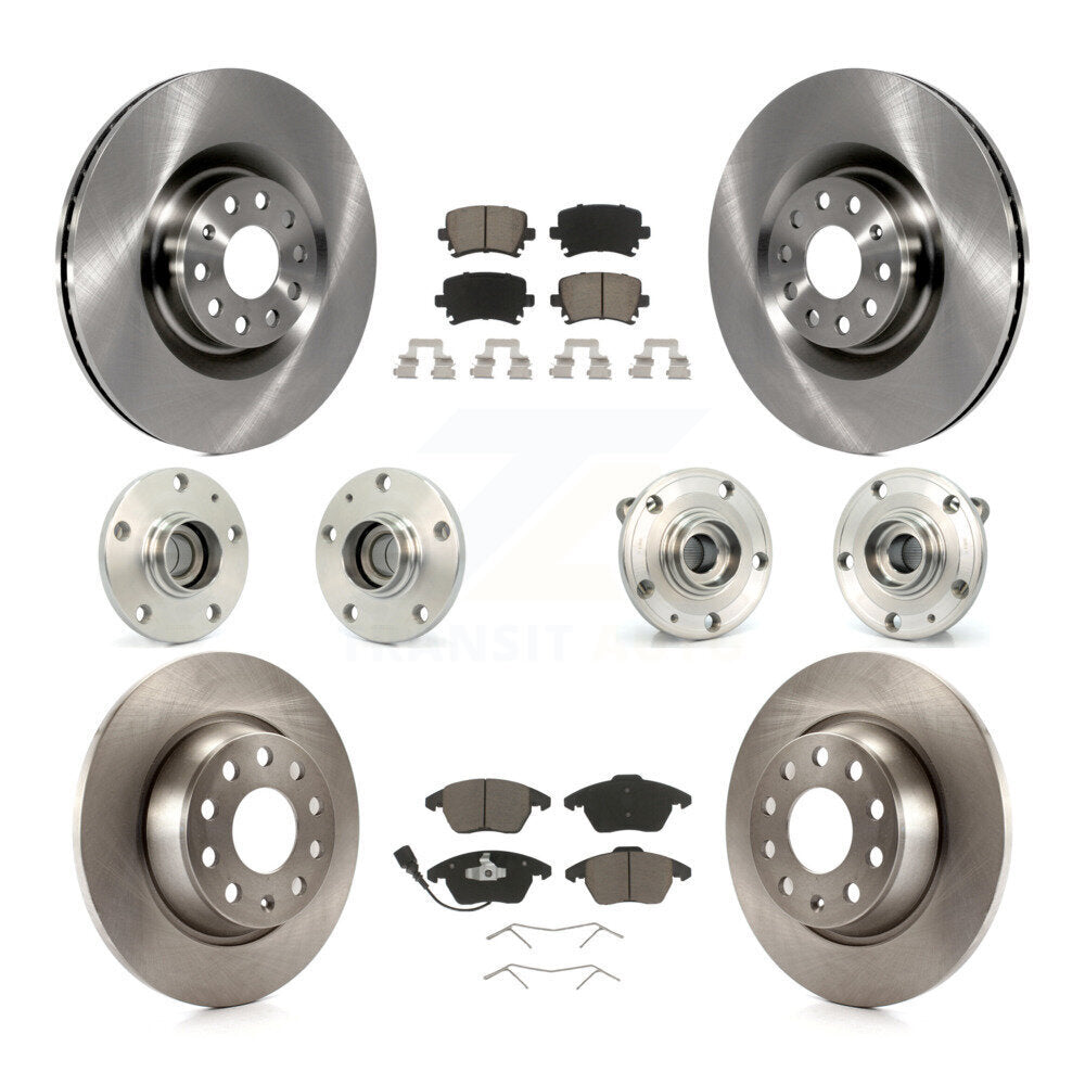 Front Rear Hub Bearings Disc Brake Rotors And Ceramic Pads Kit (10Pc) For Volkswagen CC KBB-125102