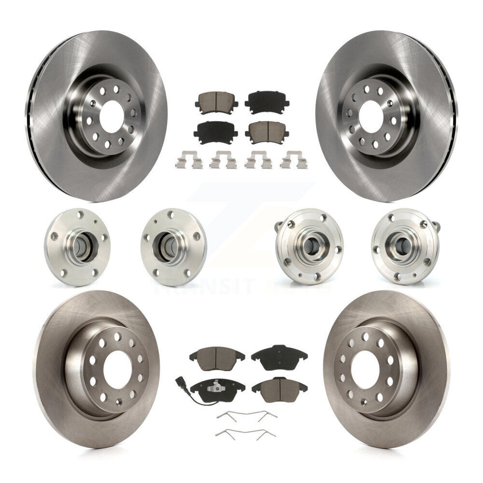 Front Rear Hub Bearings Disc Brake Rotors And Ceramic Pads Kit (10Pc) For Volkswagen CC KBB-125102