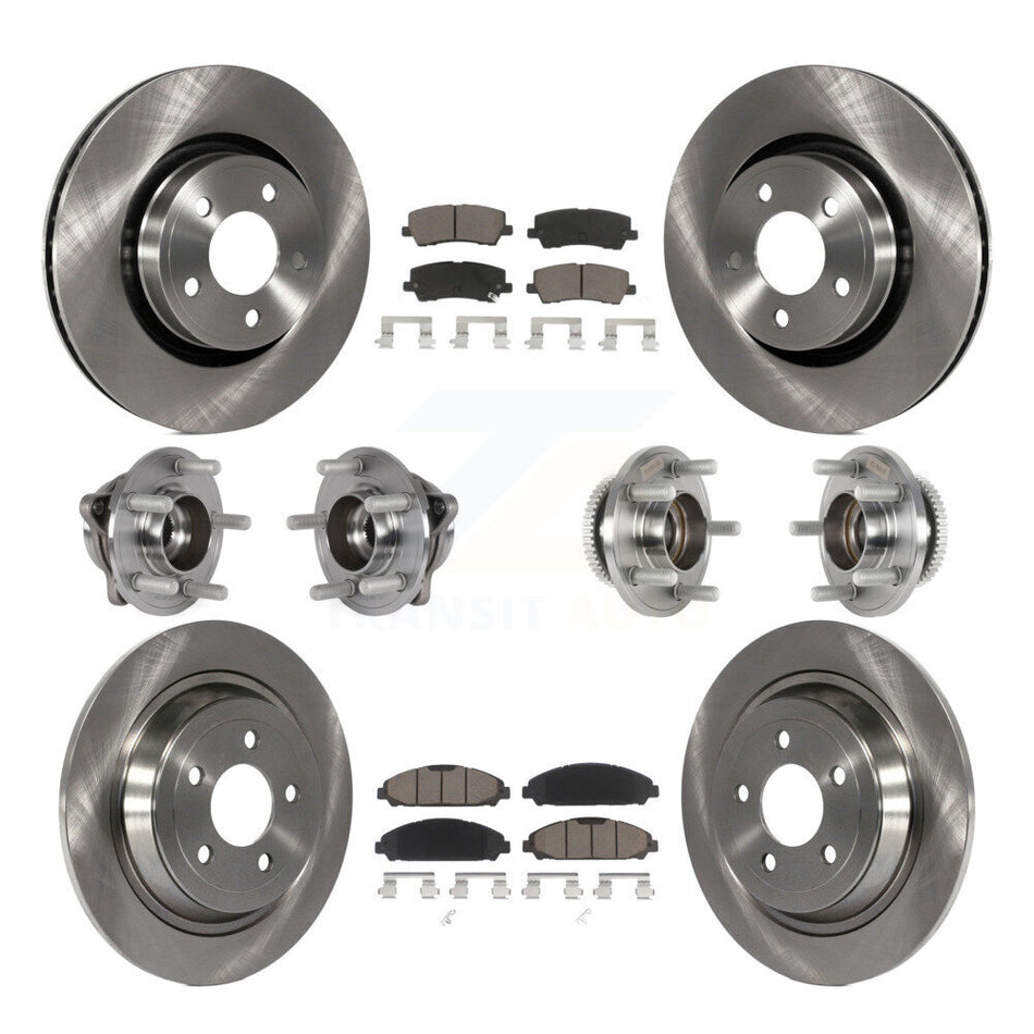 Front Rear Hub Bearing Disc Brake Rotor And Pads Kit (10Pc) For Ford Mustang V6 with 3.7L KBB-125108