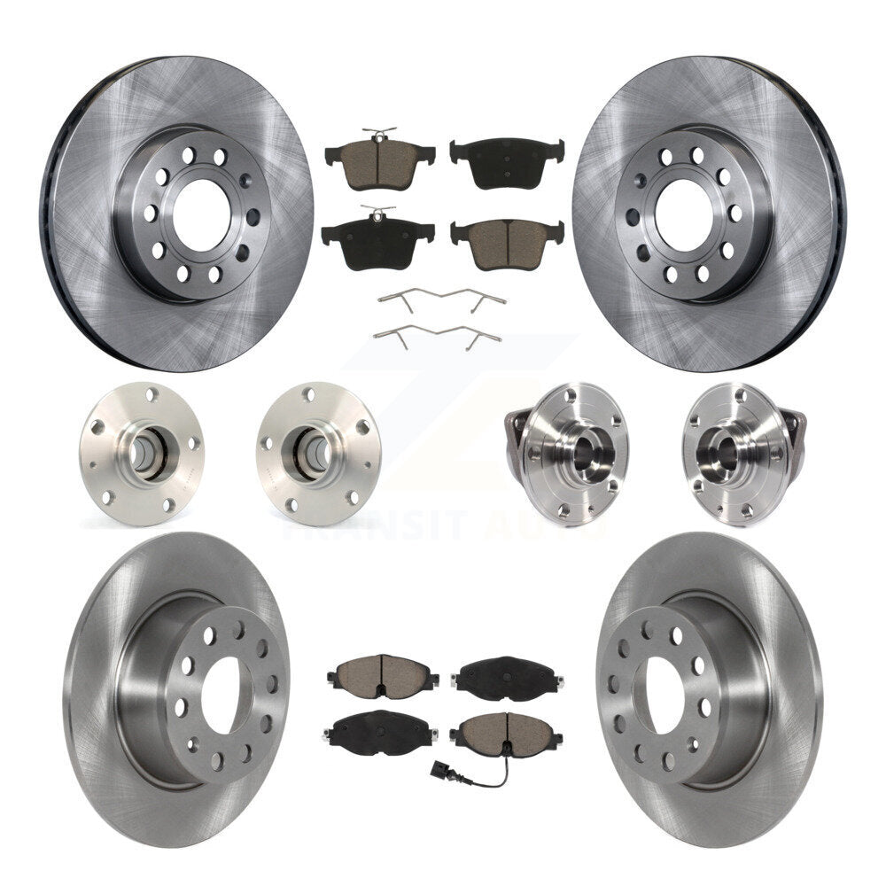 Front Rear Hub Bearing Brake Rotor And Pad Kit (10Pc) For 2019-2021 Volkswagen Jetta 1.4L KBB-125121