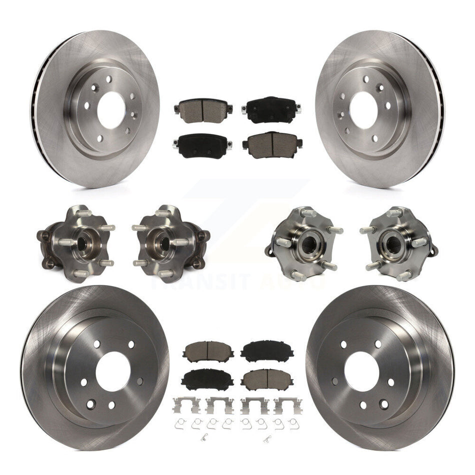 Front Rear Hub Bearing Brake Rotor Pads Kit (10Pc) For 2019 Nissan Rogue Sport S with AWD KBB-125126