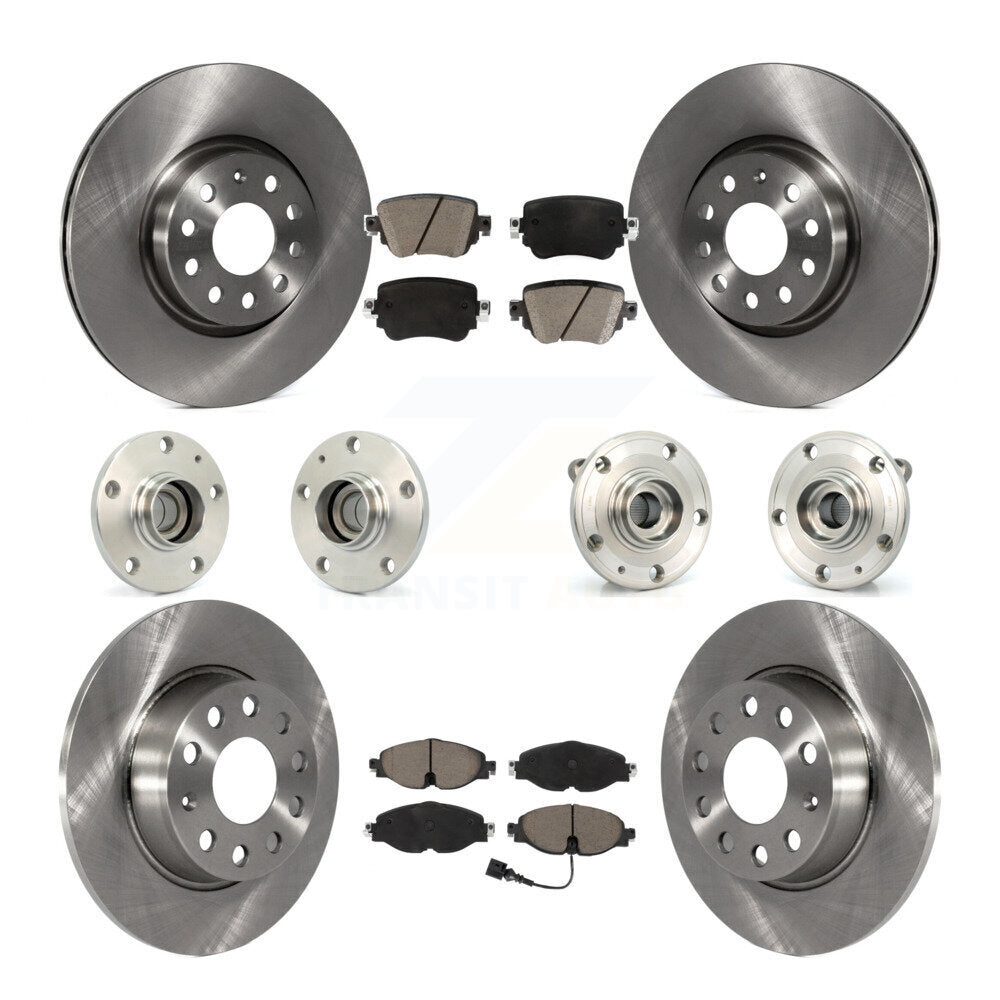 Front Rear Hub Bearing Disc Brake Rotor And Ceramic Pads Kit (10Pc) For Volkswagen Passat KBB-125168