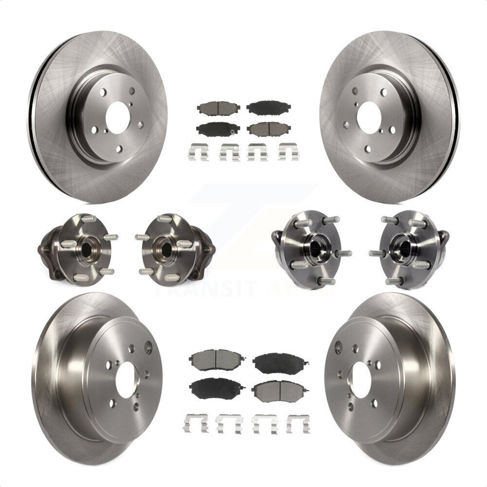 Front Rear Hub Bearings Disc Brake Rotors And Ceramic Pads Kit (10Pc) For Subaru WRX KBB-125169