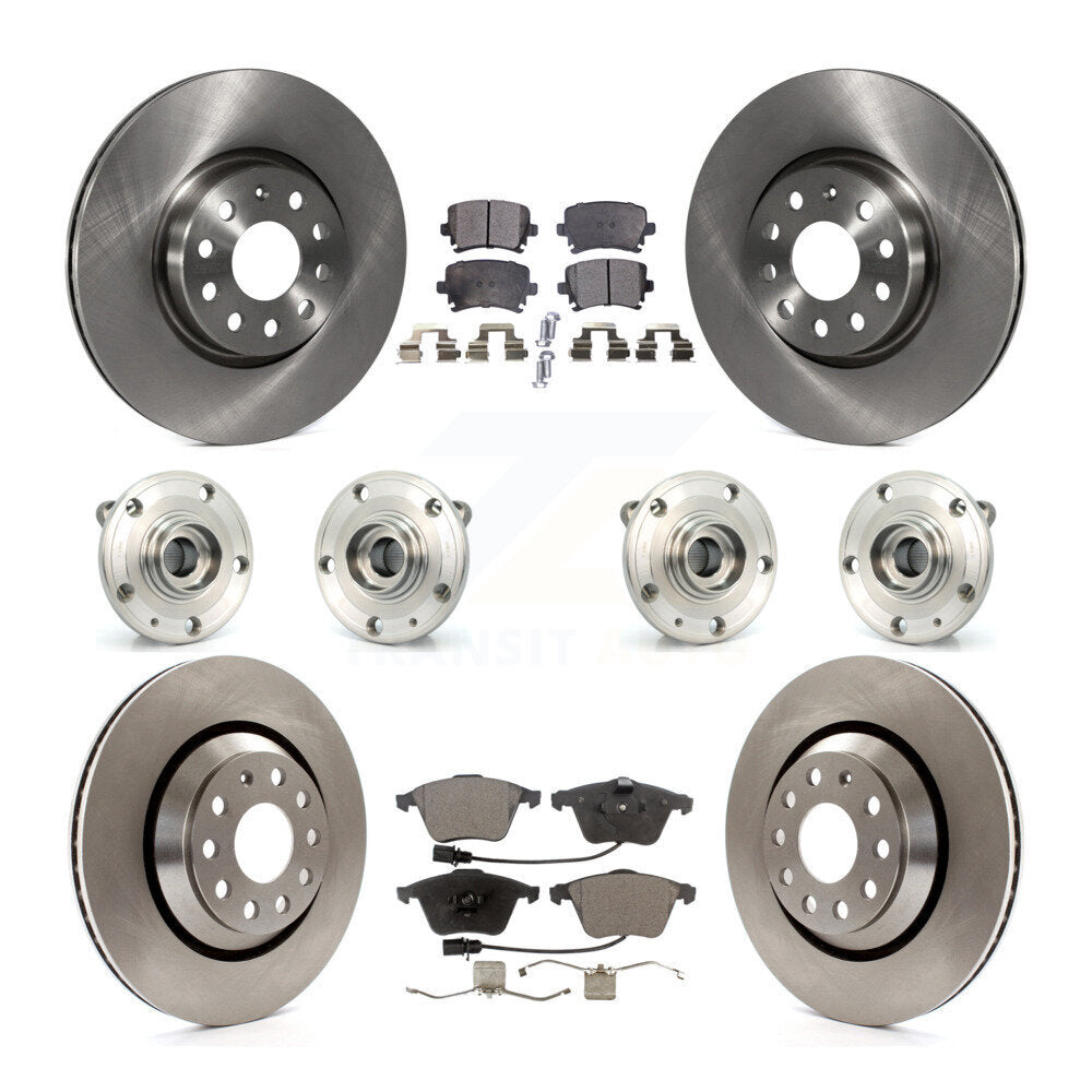 Front Rear Hub Bearings Assembly Disc Brake Rotors And Pads Kit (10Pc) For Volkswagen CC KBB-125200
