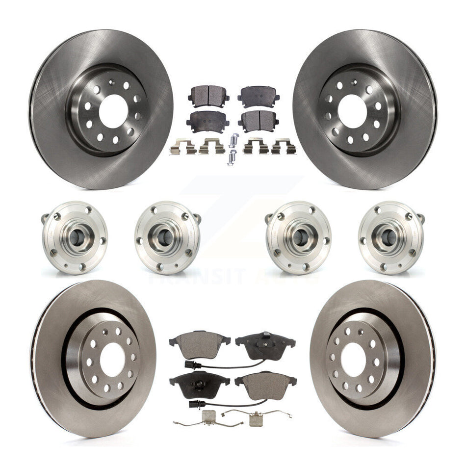Front Rear Hub Bearings Assembly Disc Brake Rotors And Pads Kit (10Pc) For Volkswagen CC KBB-125200