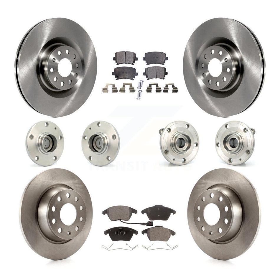 Front Rear Hub Bearings Assembly Disc Brake Rotors And Pads Kit (10Pc) For Volkswagen CC KBB-125201