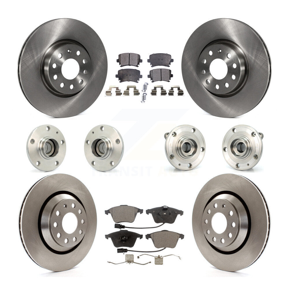 Front Rear Hub Bearings Assembly Disc Brake Rotors And Pads Kit (10Pc) For Volkswagen CC KBB-125203