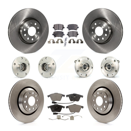 Front Rear Hub Bearings Assembly Disc Brake Rotors And Pads Kit (10Pc) For Volkswagen CC KBB-125203