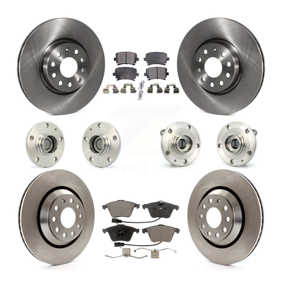 Front Rear Hub Bearings Assembly Disc Brake Rotors And Pads Kit (10Pc) For Volkswagen CC KBB-125203