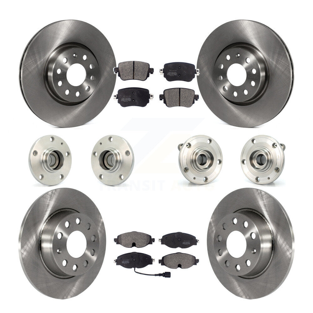 Front Rear Hub Bearing Assembly Disc Brake Rotor And Pad Kit (10Pc) For Volkswagen Passat KBB-125214