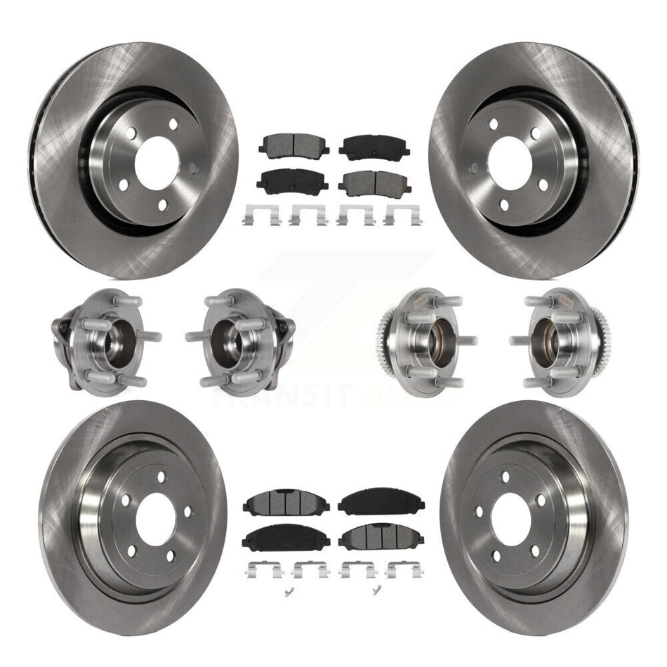 Front Rear Hub Bearing Disc Brake Rotor And Pads Kit (10Pc) For Ford Mustang V6 with 3.7L KBB-125284