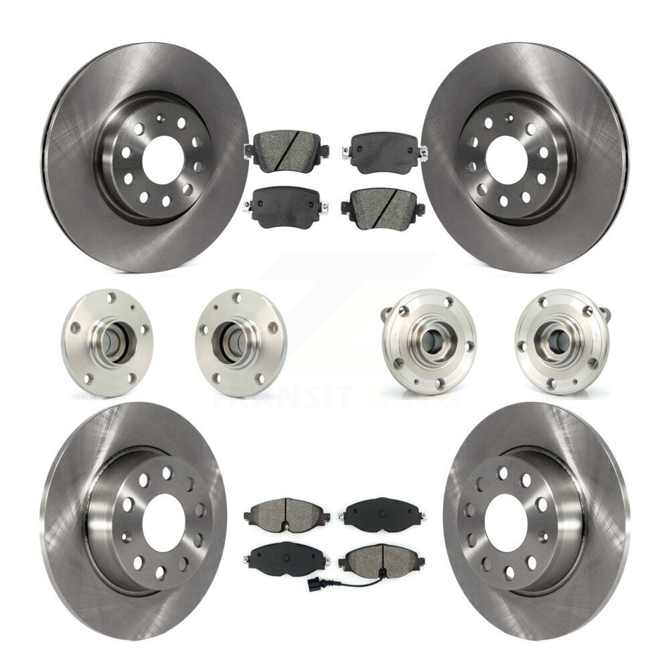 Front Rear Hub Bearing Assembly Disc Brake Rotor And Pad Kit (10Pc) For Volkswagen Passat KBB-125287