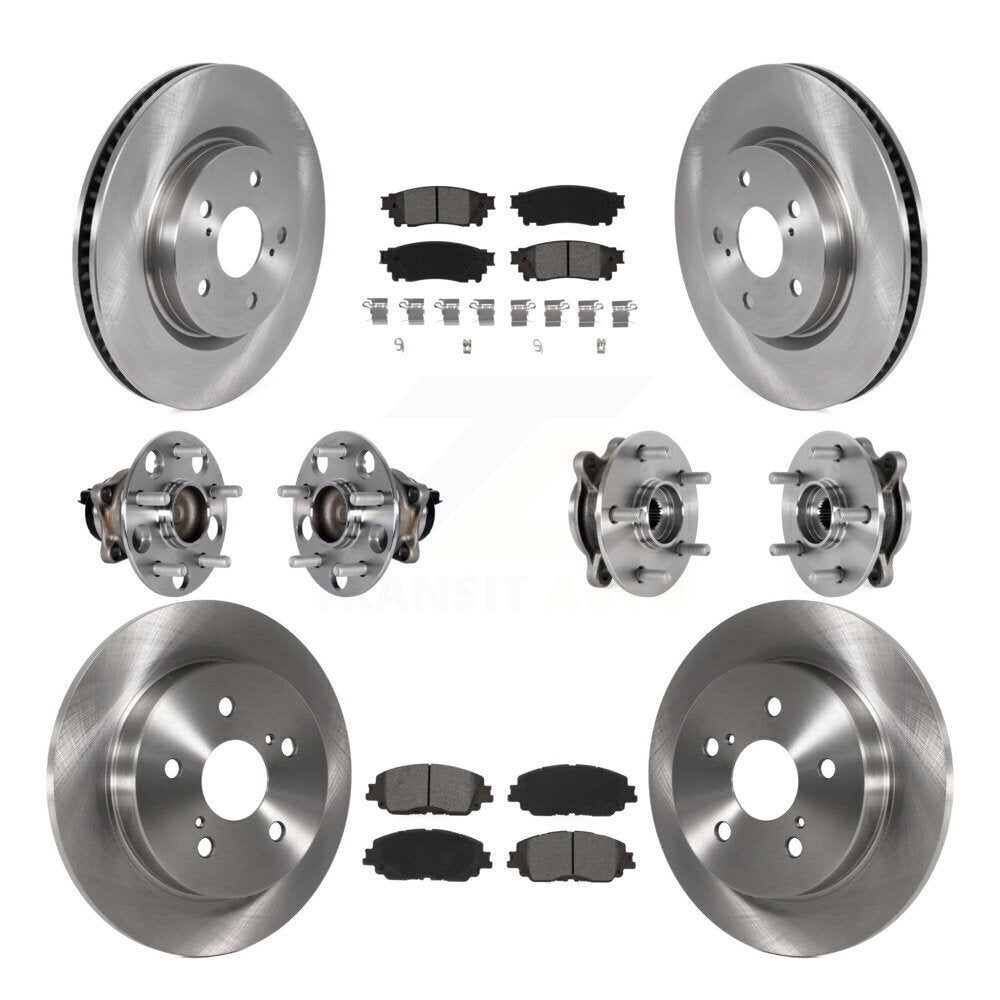 Front Rear Hub Bearing Disc Brake Rotor And Semi-Metallic Pad Kit (10Pc) For Toyota Camry KBB-125292