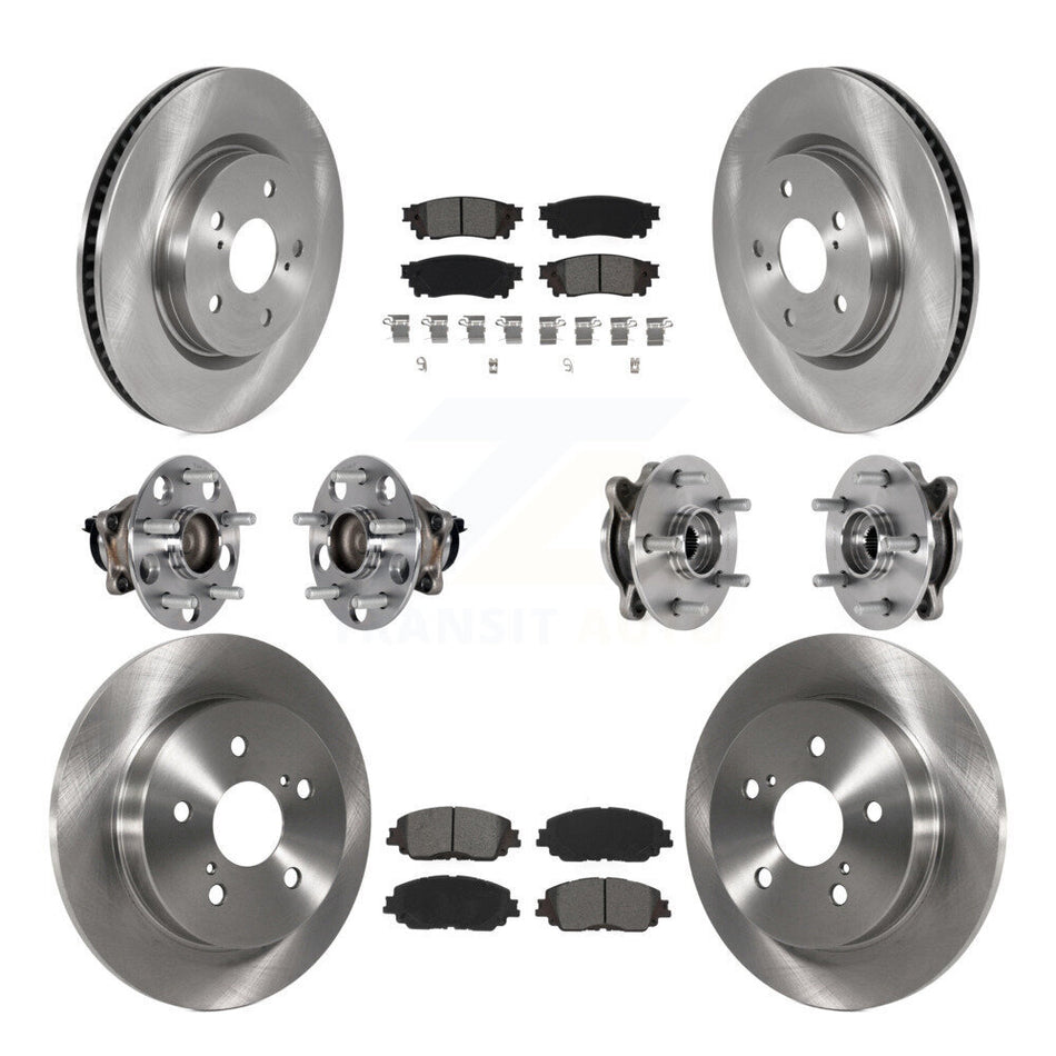 Front Rear Hub Bearing Disc Brake Rotor And Semi-Metallic Pad Kit (10Pc) For Toyota Camry KBB-125292