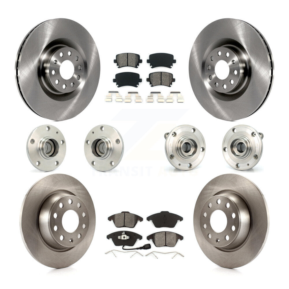 Front Rear Hub Bearings Assembly Disc Brake Rotors And Pads Kit (10Pc) For Volkswagen CC KBB-125314