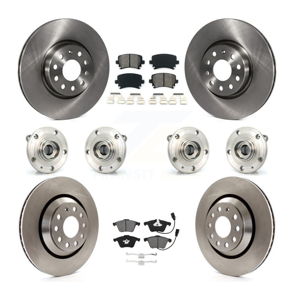 Front Rear Hub Bearings Assembly Disc Brake Rotors And Pads Kit (10Pc) For Volkswagen CC KBB-125315