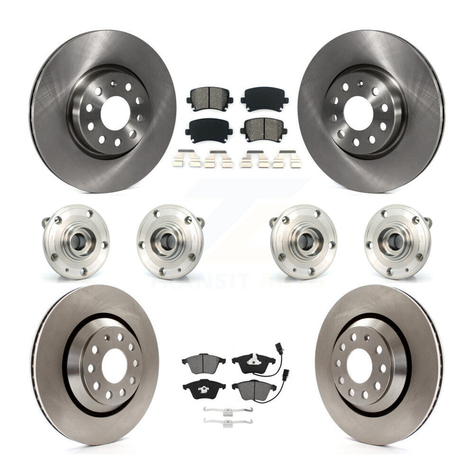 Front Rear Hub Bearings Assembly Disc Brake Rotors And Pads Kit (10Pc) For Volkswagen CC KBB-125315