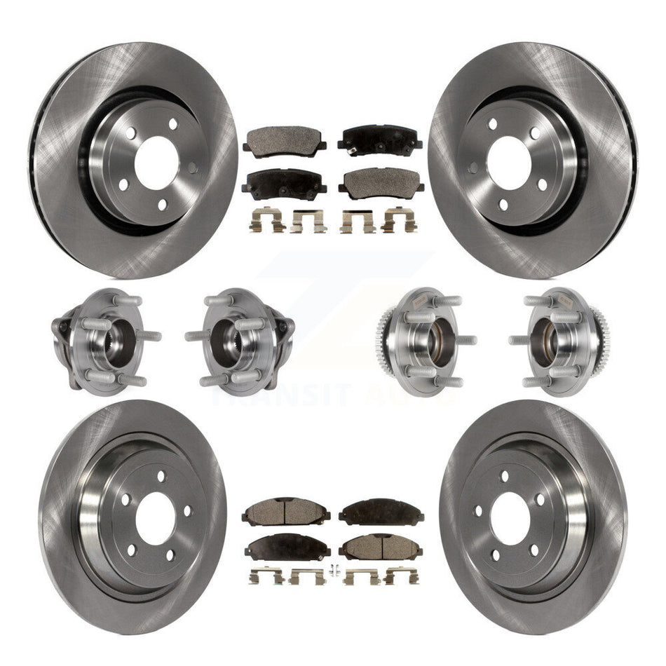 Front Rear Hub Bearing Disc Brake Rotor And Pads Kit (10Pc) For Ford Mustang V6 with 3.7L KBB-125369