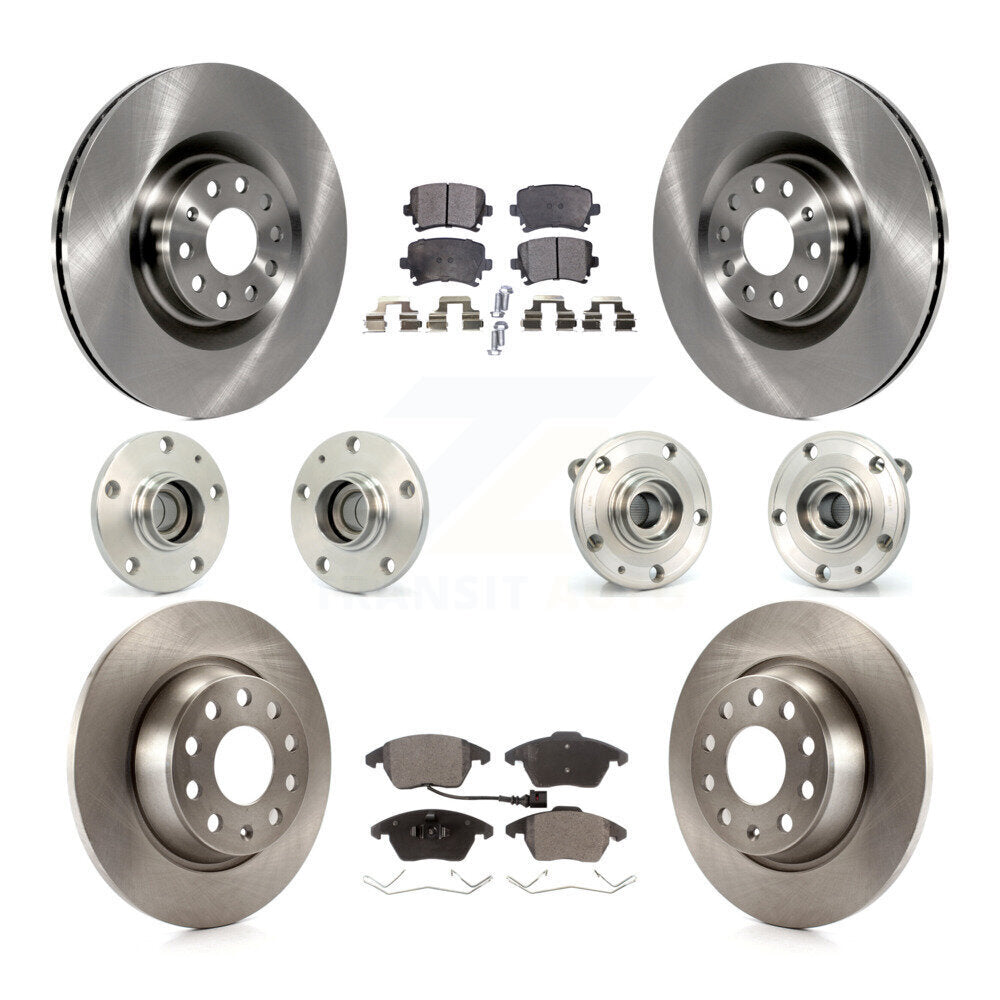 Front Rear Hub Bearings Disc Brake Rotors And Ceramic Pads Kit (10Pc) For Volkswagen CC KBB-125385