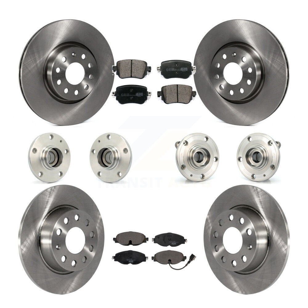 Front Rear Hub Bearing Disc Brake Rotor And Ceramic Pads Kit (10Pc) For Volkswagen Passat KBB-125388