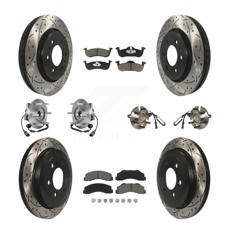 Front Rear Hub Bearing Coated Brake Rotor Pads Kit (10Pc) For Ford Expedition Lincoln RWD KBB-125464