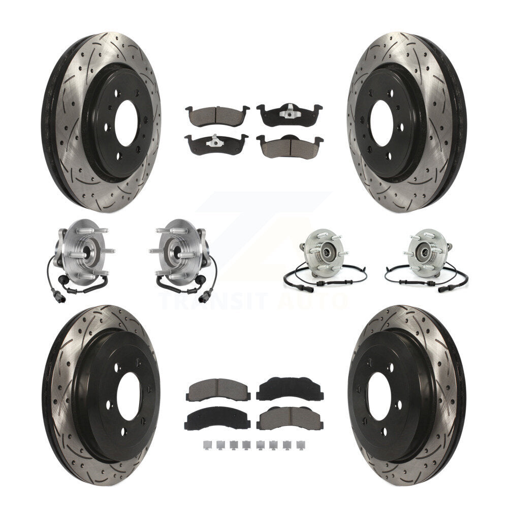 Front Rear Hub Bearing Coated Brake Rotor Pads Kit (10Pc) For Ford Expedition Lincoln 4WD KBB-125465