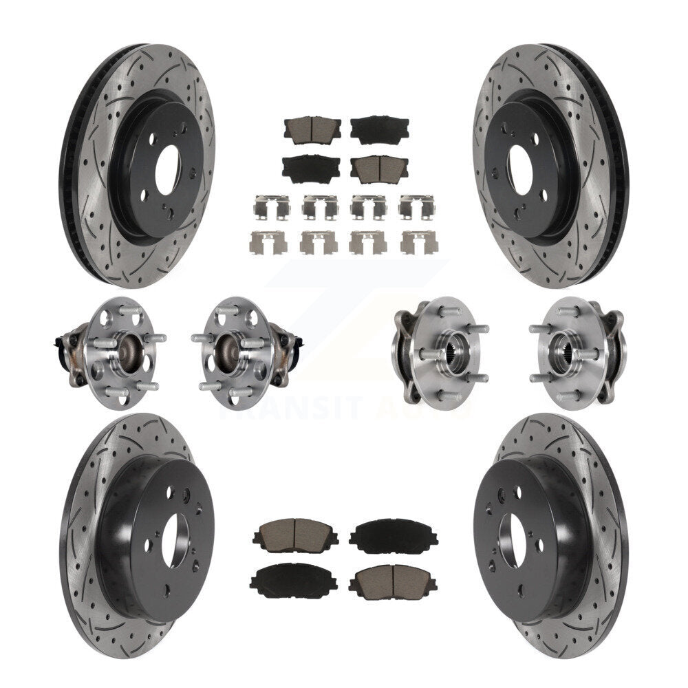 Front Rear Hub Bearings Coated Disc Brake Rotors And Pads Kit (10Pc) For Toyota Camry KBB-125473