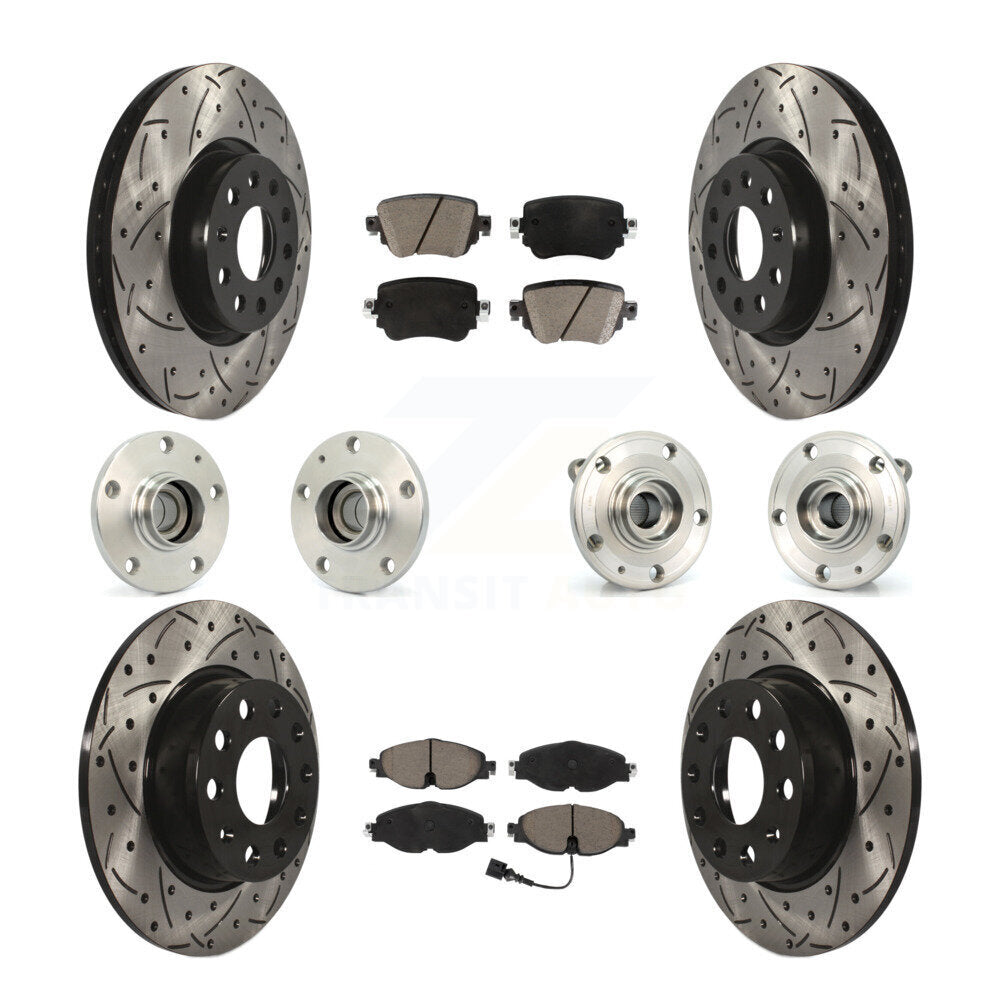 Front Rear Hub Bearing Coated Disc Brake Rotors And Pads Kit (10Pc) For Volkswagen Passat KBB-125477