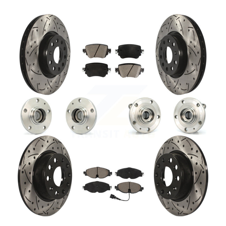 Front Rear Hub Bearing Coated Disc Brake Rotors And Pads Kit (10Pc) For Volkswagen Passat KBB-125477