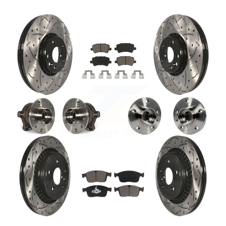 Front Rear Hub Bearing Coated Disc Brake Rotor And Pad Kit (10Pc) For 2017 Volvo XC60 AWD KBB-125495