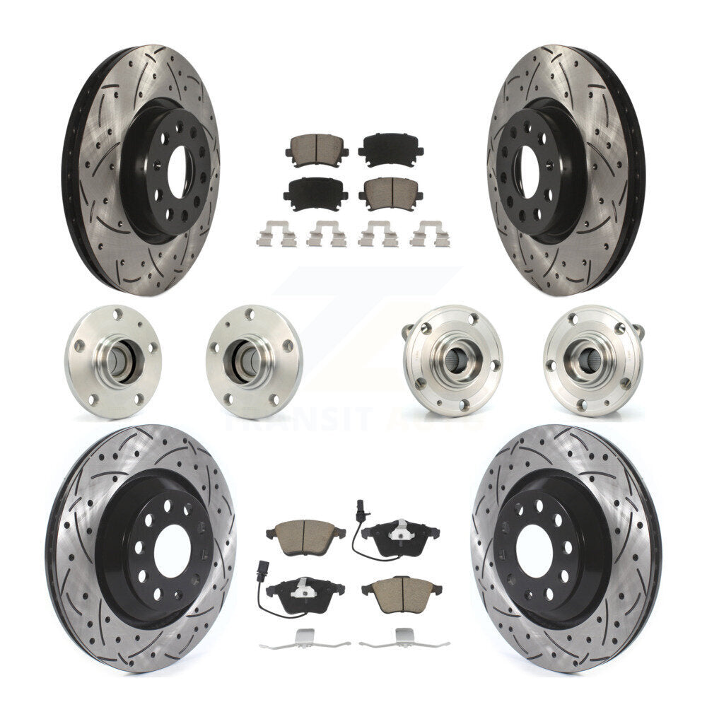 Front Rear Hub Bearings Coated Disc Brake Rotors And Pads Kit (10Pc) For Volkswagen CC KBB-125497