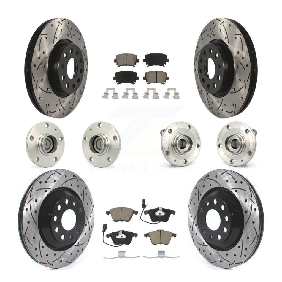 Front Rear Hub Bearings Coated Disc Brake Rotors And Pads Kit (10Pc) For Volkswagen CC KBB-125497