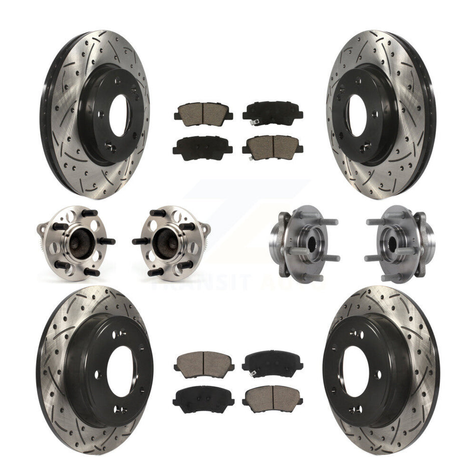 Front Rear Hub Bearing Coated Disc Brake Rotor Pad Kit (10Pc) For 2017 Hyundai Elantra GT KBB-125498
