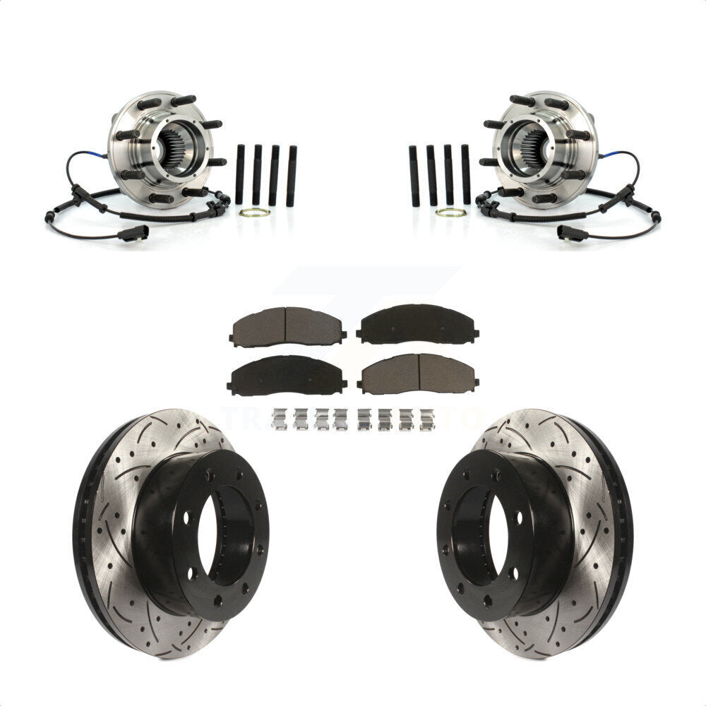 Front Hub Bearing Coat Drill Slot Brake Rotor Pads Kit For 2013 Ford F-250 Super Duty 4WD KBB-125503