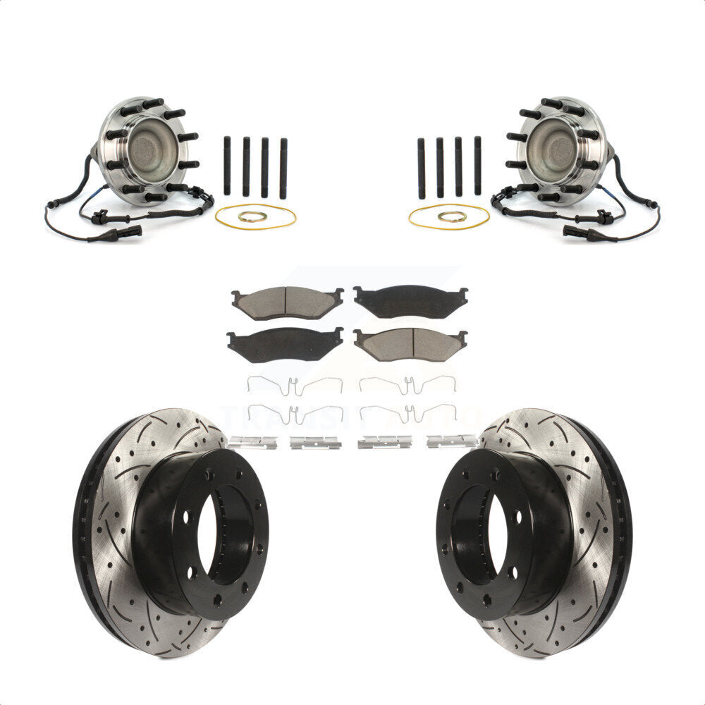 Front Hub Bearing Drilled Slot Brake Rotor Pads Kit For 05-09 Ford F-450 Super Duty 4 X 2 KBB-125504
