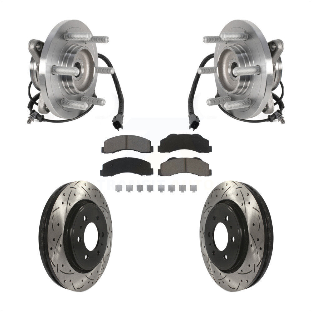 Front Hub Bearing Drilled Slot Brake Rotor Pads Kit For Ford Expedition Lincoln Navigator KBB-125513