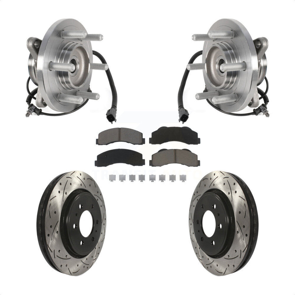 Front Hub Bearing Drilled Slot Brake Rotor Pads Kit For Ford Expedition Lincoln Navigator KBB-125513
