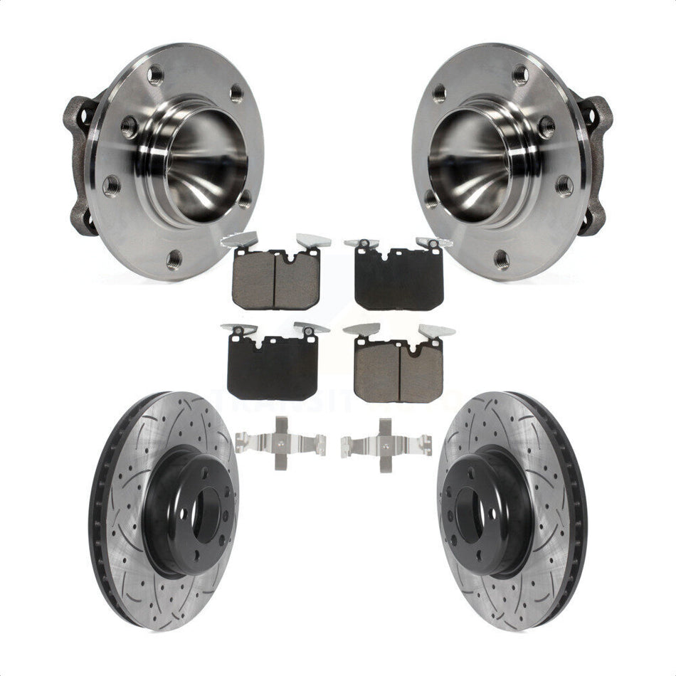 Front Hub Bearing Coated Drill Slot Brake Rotor Pad Kit For 2013 BMW 328i Sedan with 3.0L KBB-125514