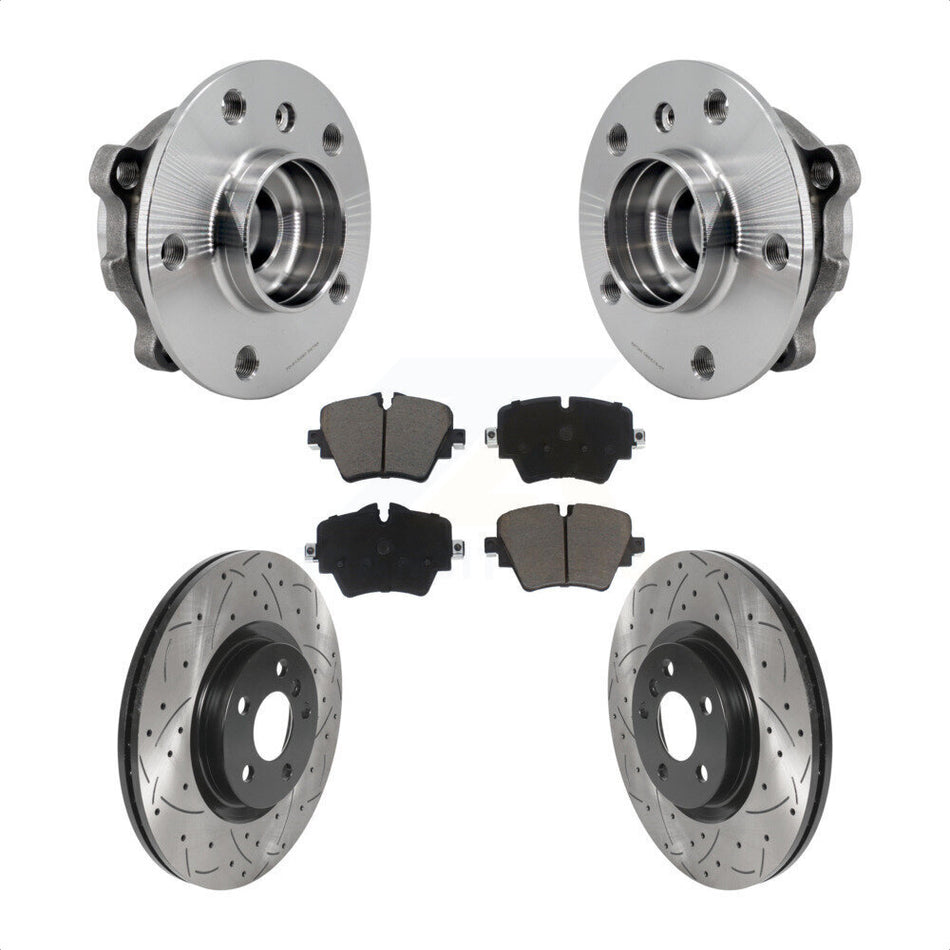 Front Hub Bearing Drilled Slot Brake Rotor & Pad Kit For BMW X1 Mini Cooper Countryman X2 KBB-125515