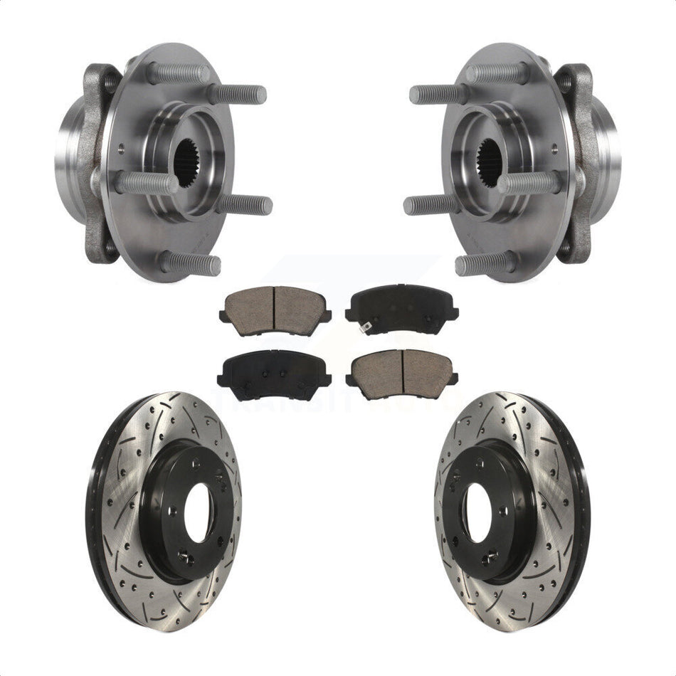 Front Hub Bearing Assembly Drill Slot Brake Rotor Pad Kit For Hyundai Veloster Elantra GT KBB-125516