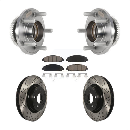 Front Hub Bearing Assembly Coated Drilled Slotted Brake Rotor & Pads Kit For Ford Mustang KBB-125517
