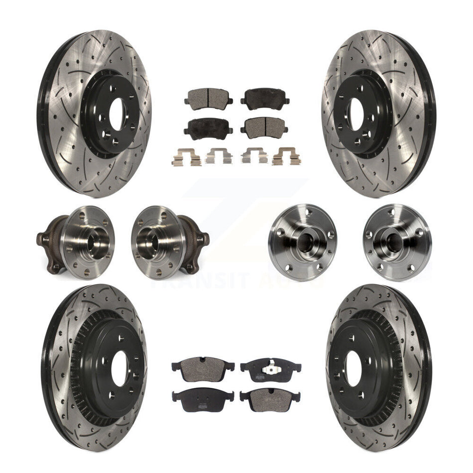 Front Rear Hub Bearing Coated Disc Brake Rotor And Pad Kit (10Pc) For 2017 Volvo XC60 AWD KBB-125544