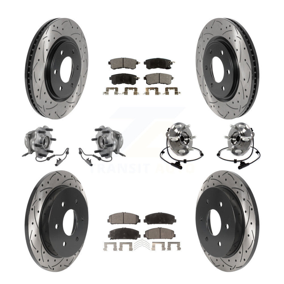 Front Rear Hub Bearing Coat Brake Rotor Pad Kit (10Pc) For Nissan Armada With Solid KBB-125554