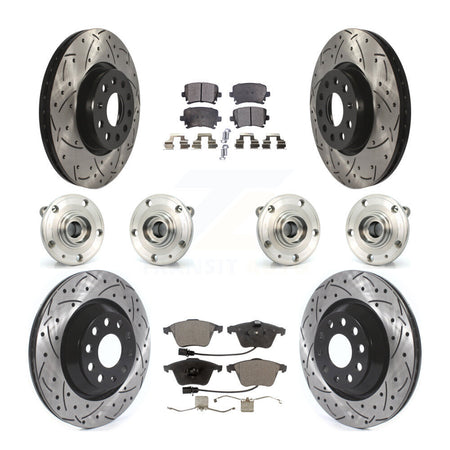 Front Rear Hub Bearings Coated Disc Brake Rotors And Pads Kit (10Pc) For Volkswagen CC KBB-125555