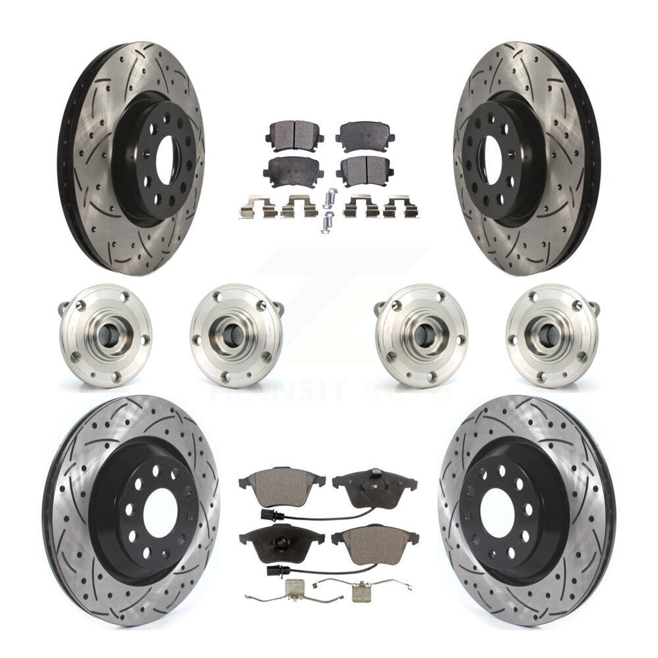 Front Rear Hub Bearings Coated Disc Brake Rotors And Pads Kit (10Pc) For Volkswagen CC KBB-125555